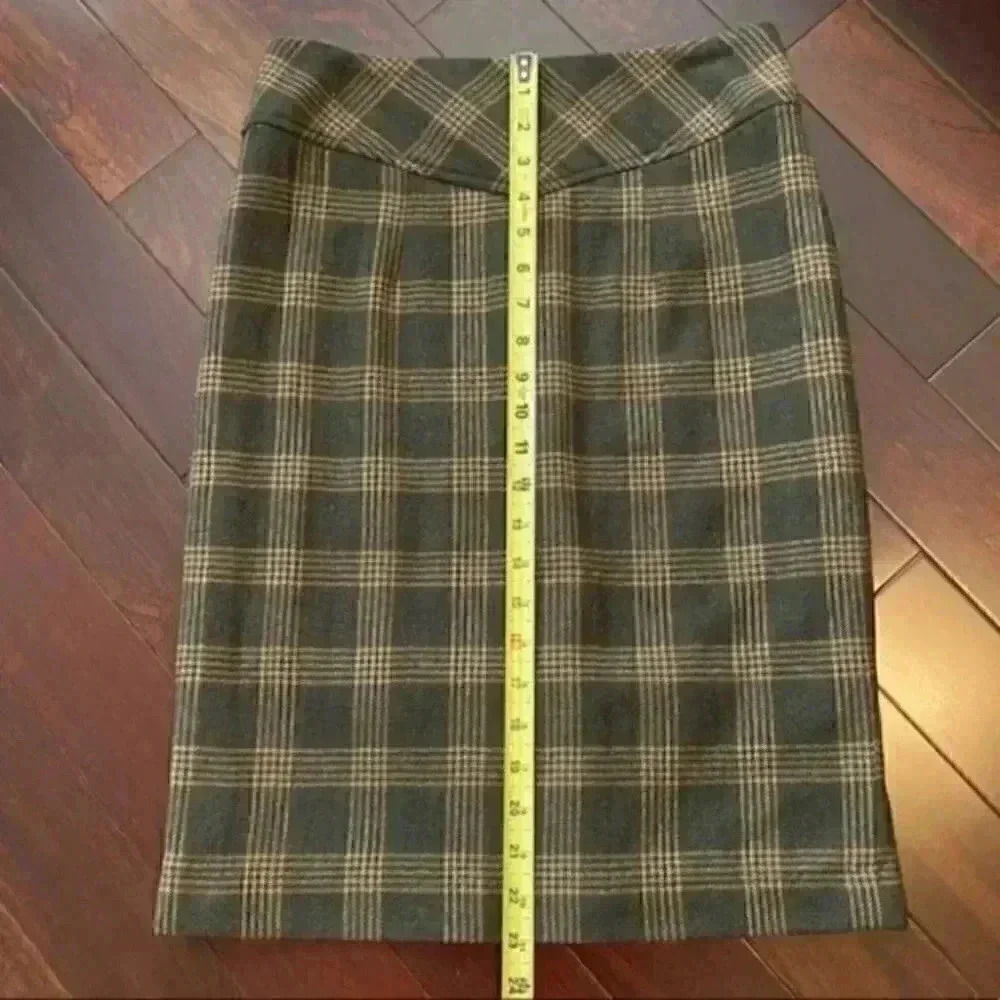 Banana Republic Wool Pencil Skirt Tartan Plaid Brown Tan Size 0 - Picture 11 of 16